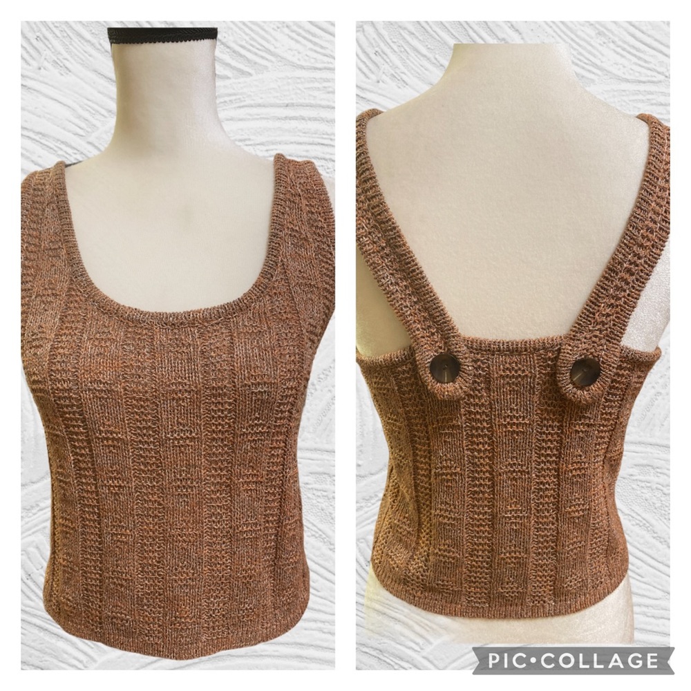 Lou & Grey Brown Cropped Sweater Tank Button Small